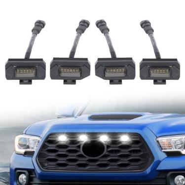 Imagem de 4 peças de luzes de LED para churrasqueira Tacoma OEM 2020-2021, luzes Tacoma Raptor compatíveis com TRD Off Road e Sport Fusível de grade OEM incluído (luz branca de concha preta)