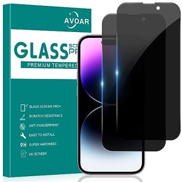 Imagem de AVOAR Pacote com 2 películas protetoras de tela para iPhone 14 Pro Max, tela de privacidade para iPhone 14 Pro Max de 6,7 polegadas, película de vidro temperado de tela inteira, antiespião, sem bolhas, compatível com capas
