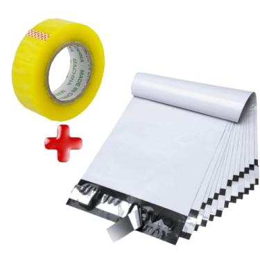 Imagem de 500 Und Envelope Envio Branco 26x36cm Tam Médio + Rolo De Fita Adesiva 200m - Saquinho de segurança adesivado para envios Marketplace e Ecommerce