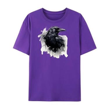 Imagem de Qingyee Camisetas Gothic Black Crow, Black Raven Camiseta com estampa Blackbird para homens e mulheres., Corvo roxo, XXG