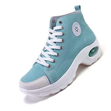 Imagem de WELRUNG Tênis feminino Air Cushion cano alto solado esportivo casual moderno lona tênis de caminhada, Azul, 34