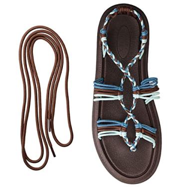 Imagem de BCTEX COLL Sandálias rasteiras femininas casuais de tecido para férias na praia e ao ar livre, Azul/marrom, 36