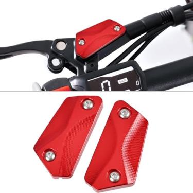 Imagem de Canitu Tampa do reservatório de freio dianteiro, substituição da tampa do reservatório de fluido esquerdo direito de alumínio para motocicleta Sur Ron Light Bee X LBX Segway X260 X160 (vermelho)