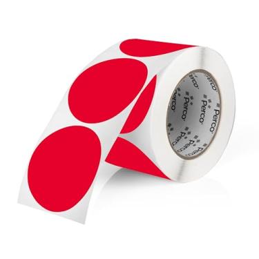 Imagem de Perco Etiquetas adesivas redondas vermelhas de 7,5 cm com adesivo permanente - 500 etiquetas por rolo - cores vibrantes, forte adesão - Feito nos EUA