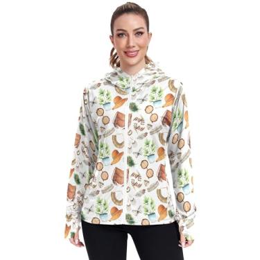 Imagem de JUNZAN Moletom feminino boho aquarela FPS 50+ com bolsos, camisetas refrescantes para mulheres, moletom moderno P, Conjunto de aquarela boho moderno, M