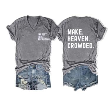 Imagem de QYZ-Top Camiseta Make Heaven Crowded Heaven is My Home Im Just Here Recruiting Camiseta gola V, Cinza 1, M