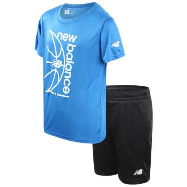 Imagem de New Balance Conjunto de shorts esportivos para meninos - camiseta de desempenho de 2 peças e shorts de basquete - conjunto esportivo para meninos (4-12), Azul, preto, 12