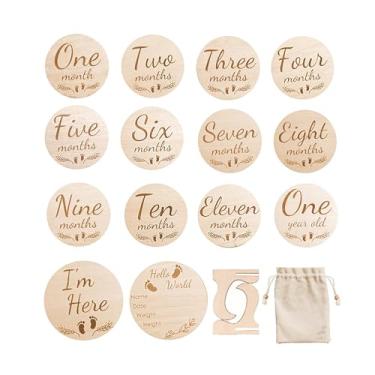 Imagem de Marco do bebê, discos marcadores com placa de aviso de nascimento, cartões de círculos de madeira para documentar o crescimento do bebê, conjunto de presentes para meninos e meninas, 1 a 12 meses (3)