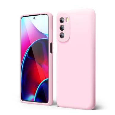 Imagem de oakxco Motorola Moto G Stylus 4G 2022 Capa de silicone com capa para câmera, capa de telefone de gel de borracha macia para mulheres e meninas, ajuste fino, protetor estético TPU bumper com aderência, rosa rosa