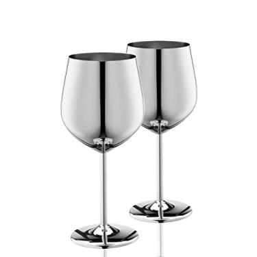 Imagem de WOTOR Conjunto de 2 taças de vinho de aço inoxidável, taças de vinho de metal inquebrável, taças de vinho prateadas para uso ao ar livre, para amantes de vinho (prata)