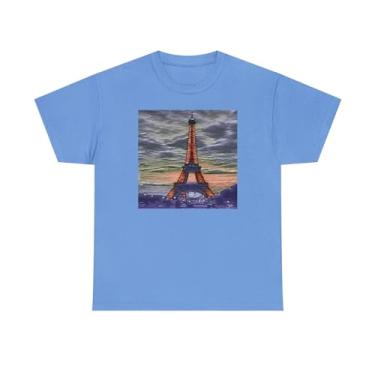 Imagem de Torre Eiffel ao pôr do sol - Camiseta unissex de algodão pesado, Azul Carolina, G