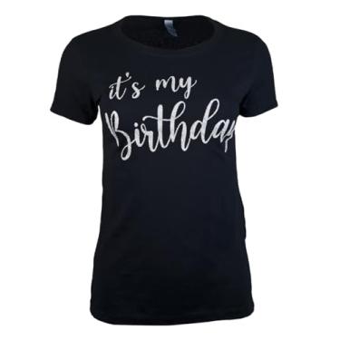 Imagem de MISS POPULAR Camiseta de aniversário feminina com estampa de peito | Glitter Birthday Girl, Queen, Squad, Its My Birthday | Tamanhos P-3GG, Its My Birthday - Prata, XXG