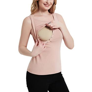 Imagem de SWEETBUMP Camiseta regata feminina de amamentação com gola redonda sem mangas, Rosa (dusty pink), M