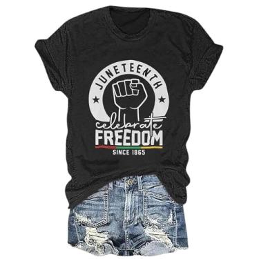 Imagem de Juneteenth Camiseta feminina Black History Emancipation Day Shirt 1865 Celebrate Freedom Tops Graphic Summer Casual, A1m-preto, M