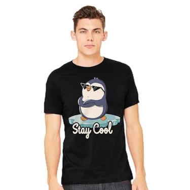 Imagem de TeeFury - Stay Cool Funny Penguin - Camiseta masculina animal, pinguim, Preto, 3G