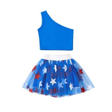 Imagem de Kayotuas Camiseta infantil para bebês meninas 4 de julho, bordada, estrelas, tule, saia tutu para meninas, vestido de quarto de julho, Azul, 12-18 Meses