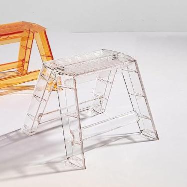Imagem de Bancos de degrau para adultos, escada de acrílico dobrável protable 1 degrau para adultos, chaie dobrável pequena, banco transparente para cozinha de biblioteca interna e externa, branco
