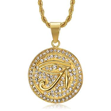 Imagem de NEGS Colar de aço inoxidável com pingente de cruz Ankh Egípcio Olho de Hórus e Escaravelho CZ para homens e mulheres, corrente de corda de 61 cm, presente de amuleto, Aço inoxidável, Zircônia cúbica