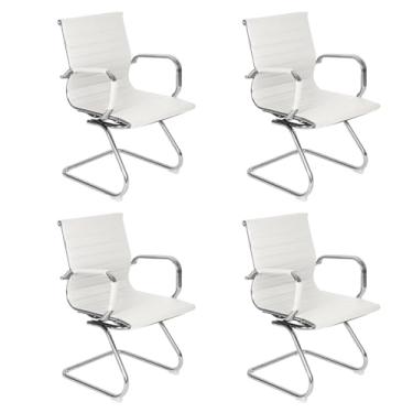 Imagem de Loft7 Home Decor, Kit 4 Cadeira Home Office Recepção Esteirinha Base Fixa, Branco