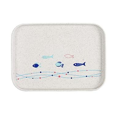 Imagem de Luzhengyang Prato retangular de palha de trigo com padrão de peixe do mundo subaquático, bandeja de servir versátil para hotel, chá, fruta, comida, conjunto - P