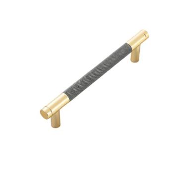 Imagem de Puxadores pretos cinza dourados claros para armários e gavetas Puxadores longos serrilhados em T para maçaneta de porta de móveis, cinza dourado, 128 mm