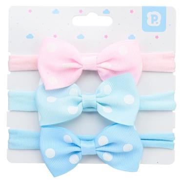 Imagem de Faixa Cabelo Bebê Trio Poá Rosa/Verde Água/Azul-Pimpolho