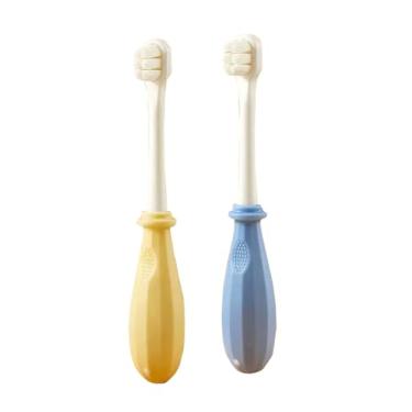 Imagem de RYZGOJV Escovas de dentes manuais de fácil aderência para crianças, escovas de dentes ultra macias para crianças, escova de dentes extra limpa, 2 unidades - amarelo + azul