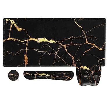 Imagem de Anyshock Mouse pad com descanso de pulso, almofada de mesa para teclado e mouse, mouse pad preto, conjunto de mouse pad ergonômico, descanso de pulso de teclado com porta-copos, conjunto de tapete de