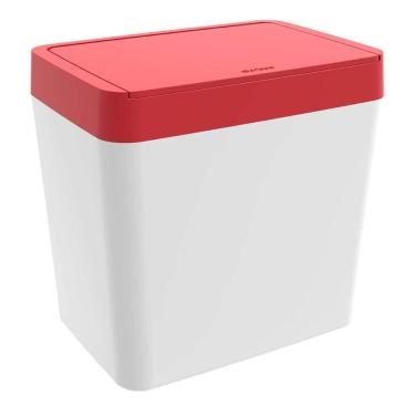 Imagem de Lixeira Retangular 5L Crippa Cozinha Escritório Pequena Branco e Vermelho