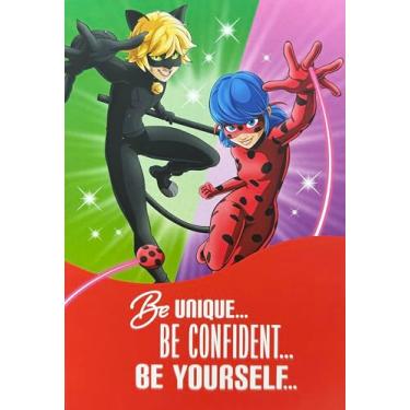 Imagem de Cartão de aniversário Miraculous Lady Bug and Cat Noir Superhero Fun Blast - Be Unique, Be Confident, Be Yourself!