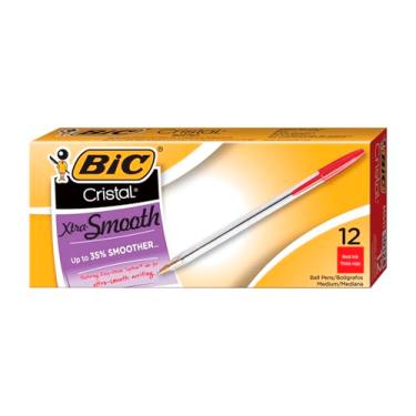 Imagem de Bic MS11-RD Cristal Stic Caneta esferográfica, ponta média de 1 mm, vermelha (pacote com 12)