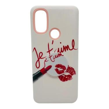 Imagem de Capa Celular Compatível com Motorola Moto E20 XT2155-3 Com Suport Para Dedos (Branco Je T´aime)