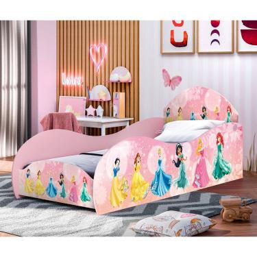 Imagem de Cama Infantil Princesas Tamanho Solteiro e Colchão Gd Moveis - Princesas / Rosa