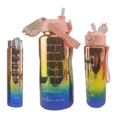 Imagem de Garrafa Motivacional Metalica Kit 3 Metalica Agua Cha Treino Academia 