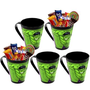Imagem de 5 Canecas Incrível Hulk Copo Lembrança Festa Aniversário Sacolinha Sur