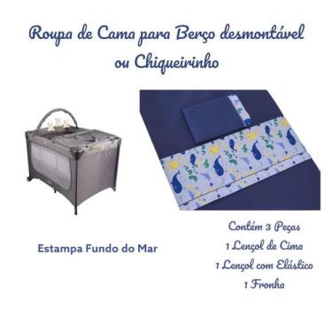 Imagem de Kit Roupa de Cama para Berço Desmontável Portátil Chiqueirinho 3 Peças