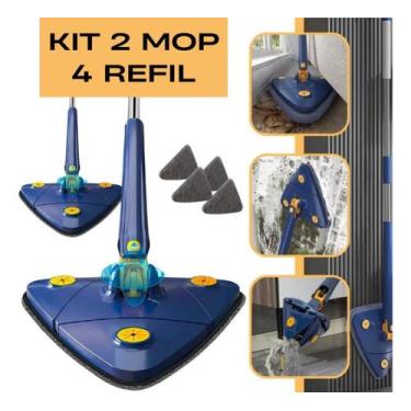 Imagem de KIT Mop Rodo Limpeza Esfregão Triangular Gira 360 Limpa Chão Vidros C/