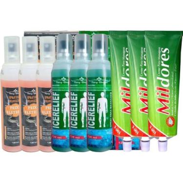 Imagem de Kit 3 Spray Massagem Icerelief + 3 Peixe Életrico + 3 Pomada Mil Dores