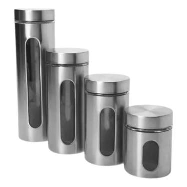 Imagem de 4 Potes Mantimento Condimento Conserva Vidro Inox Com Visor - Mimo Sty
