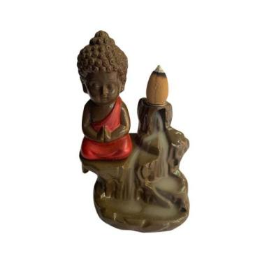 Imagem de Kit Incensário C/ Incenso Cascata Buda Meditando Vermelho 10cm - Trilu