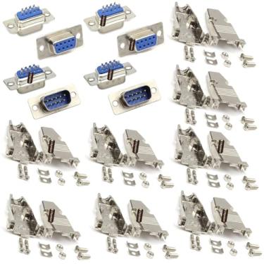 Imagem de Ltvystore 16 peças RS232 porta serial paralela DB9 9 pinos D conector submacho/fêmea e capa de metal DB9