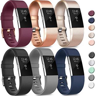 Imagem de Pacote com 6 pulseiras esportivas compatíveis com Fitbit Charge 2, pulseiras de substituição ajustáveis para homens e mulheres pequenas e grandes (pacote com 6 A, pequena)