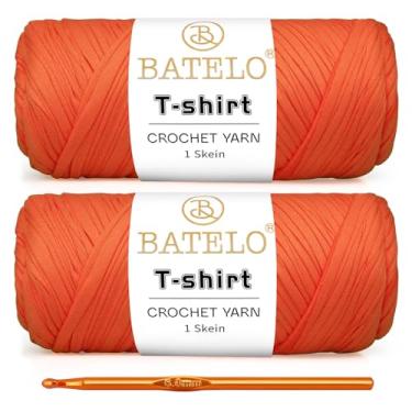 Imagem de BATELO Pacote com 2 fios de crochê para iniciantes em crochê/cesta/porta-copos, fio de camiseta 400 g/160 m de tecido de poliéster grosso de alta elasticidade (laranja)