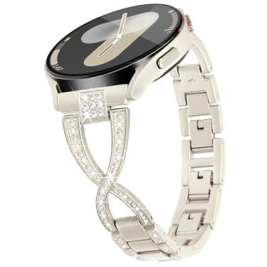 Imagem de G-ficu Pulseira Galaxy Watch 7 6 5 4 FE, pulseira feminina em forma de X de 20 mm para Samsung Galaxy Watch 4 5 6 7 de 40 mm e 44 mm, pulseira feminina de metal brilhante para relógio 5Pro/Watch 6 4