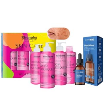Imagem de Kit Skincare Rosa Mosqueta Rhenuks +Sérum Peptideos Anti Manchas e Olheiras Efeito Lifting 5 em 1