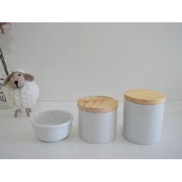 Imagem de Kit Higiene Bebê Pinus Porcelanas Potes Cotonete Branco - Ciranda Arte