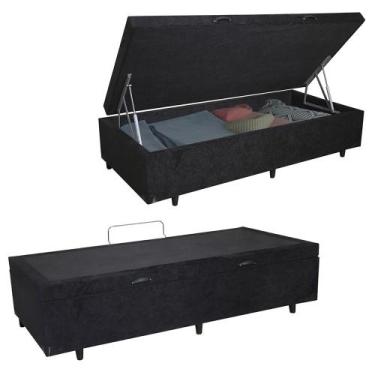 Imagem de Cama Box Baú Solteirão Suede Preto EMTH 96x203x40 - Empório Mathias
