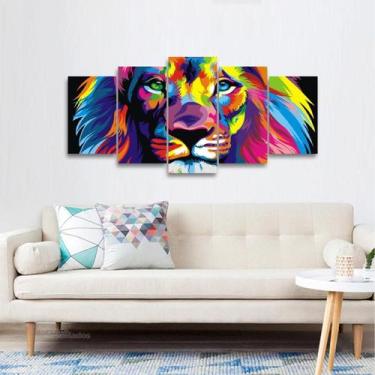 Imagem de Quadro Mosaico Leão Modenro Art 5 Peças decorativo - Wall frame