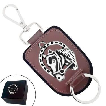 Imagem de Chaveiro de Couro Ferradura Cavalo Prata com Fecho Premium - Cores Pre