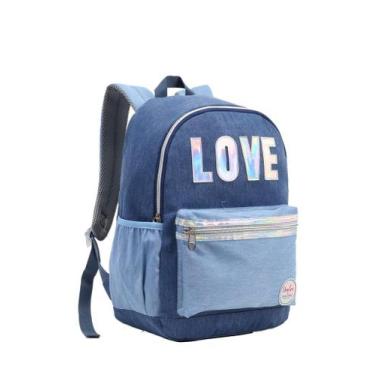 Imagem de Mochila Bolsa Juvenil Feminina Escolar Universitaria Denlex, Azul